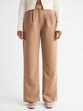 A&F Sloane Curve Love Tailored Wide Leg High Waist Pant in Brown 29 Short